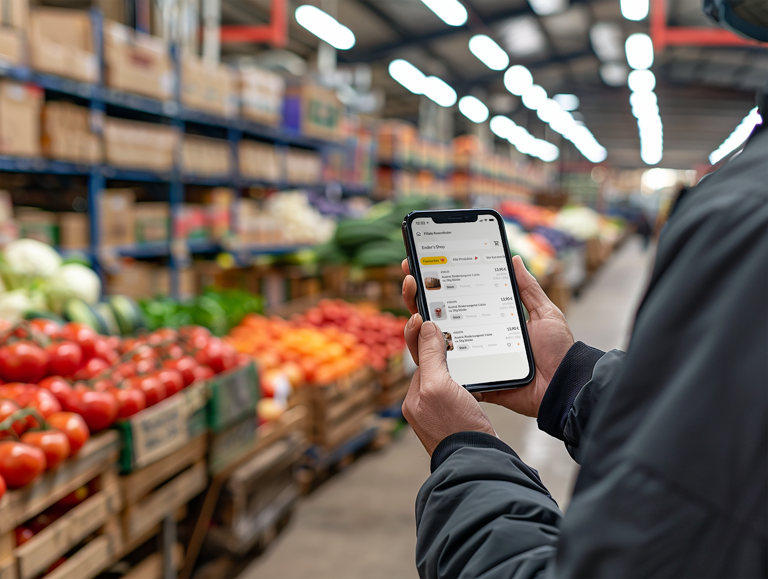 ChefsList ordering app used in a wholesale produce market