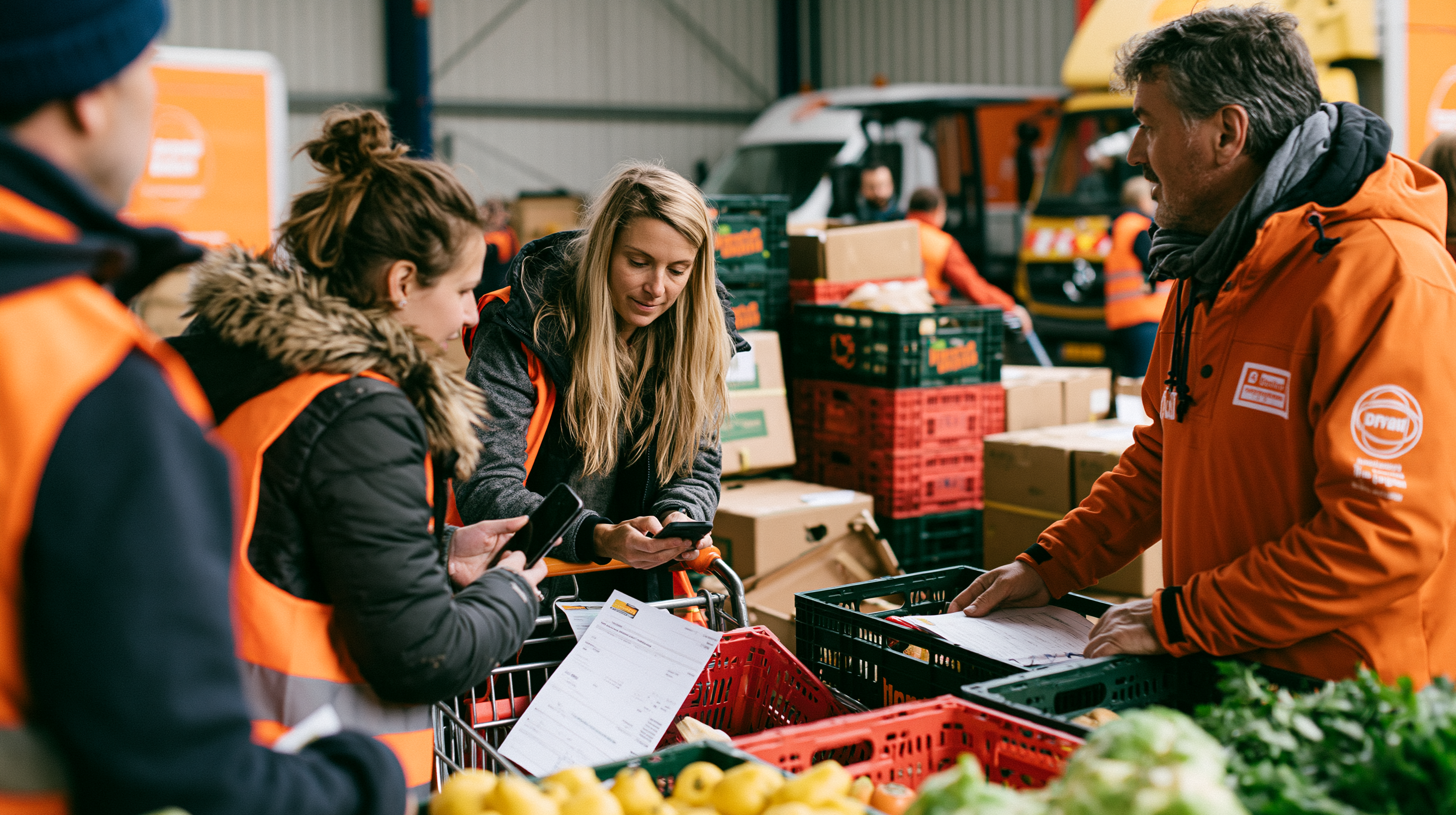 ChefsList team coordinating a wholesale order at a market