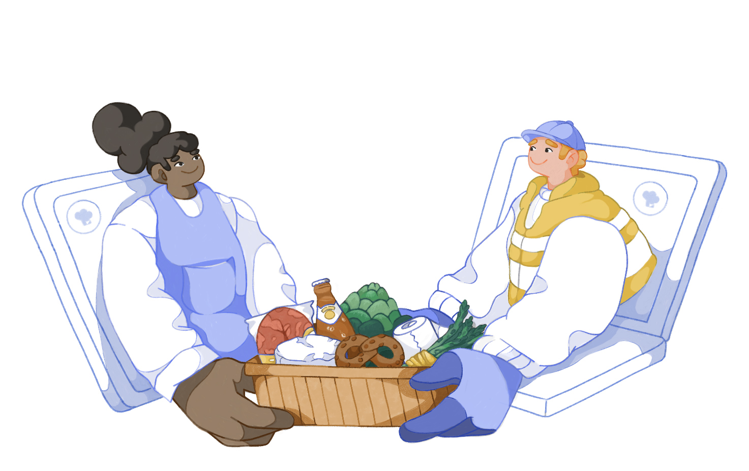Illustration of people sharing a market basket